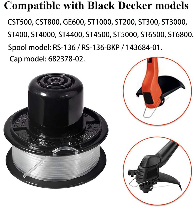 THTEN RS-136 Trimmer Spool Line Compatible with Black Decker 20ft 0.065" RS-136-BKP CST800 GE600 ST1000 ST200 ST300 ST3000 ST400 ST4000 ST4400 ST4500 ST5000 ST6800 Auto Feed Spool Edger Refills - Image 4